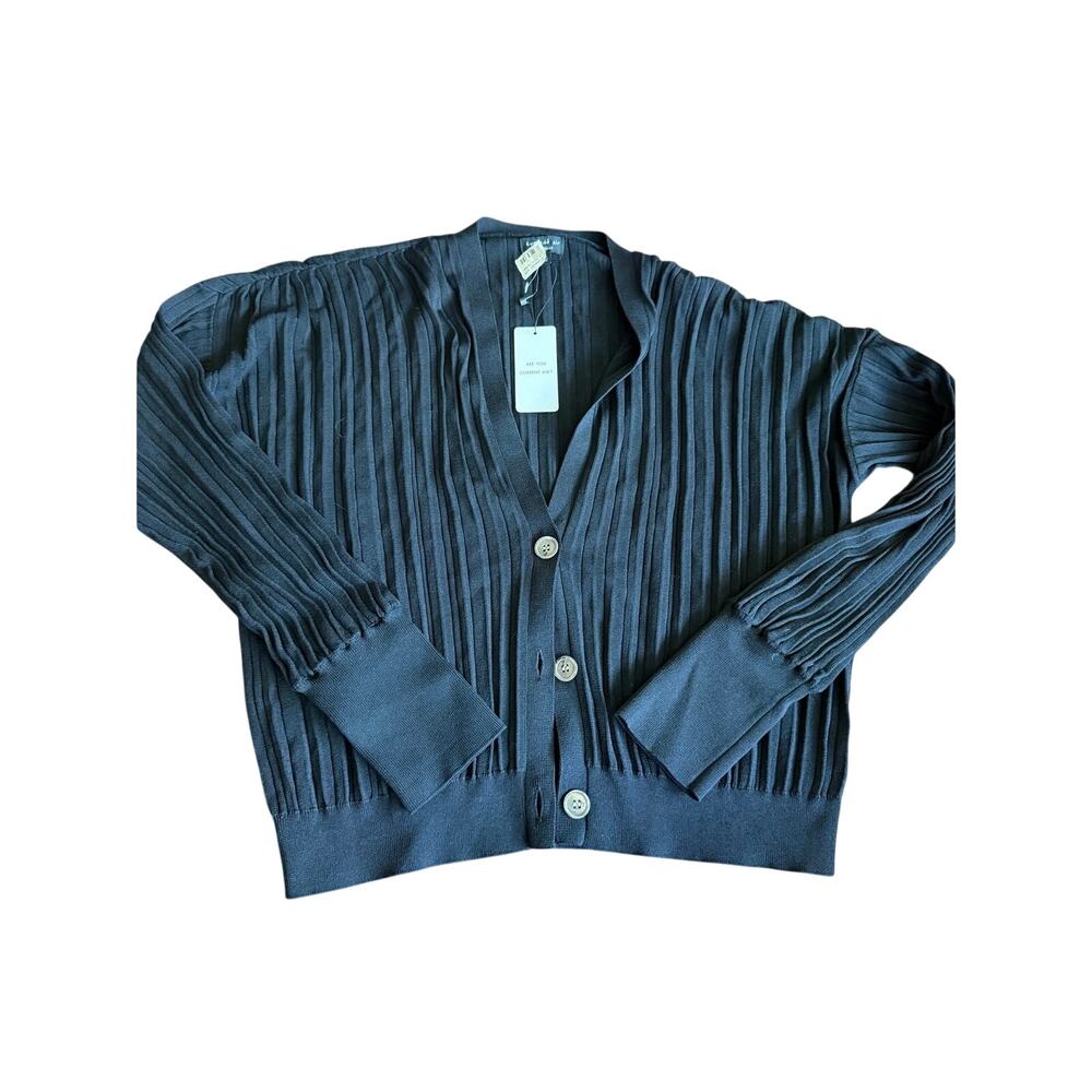 Anthropologie Current Air black pleated long sleeve cardigan medium NEW